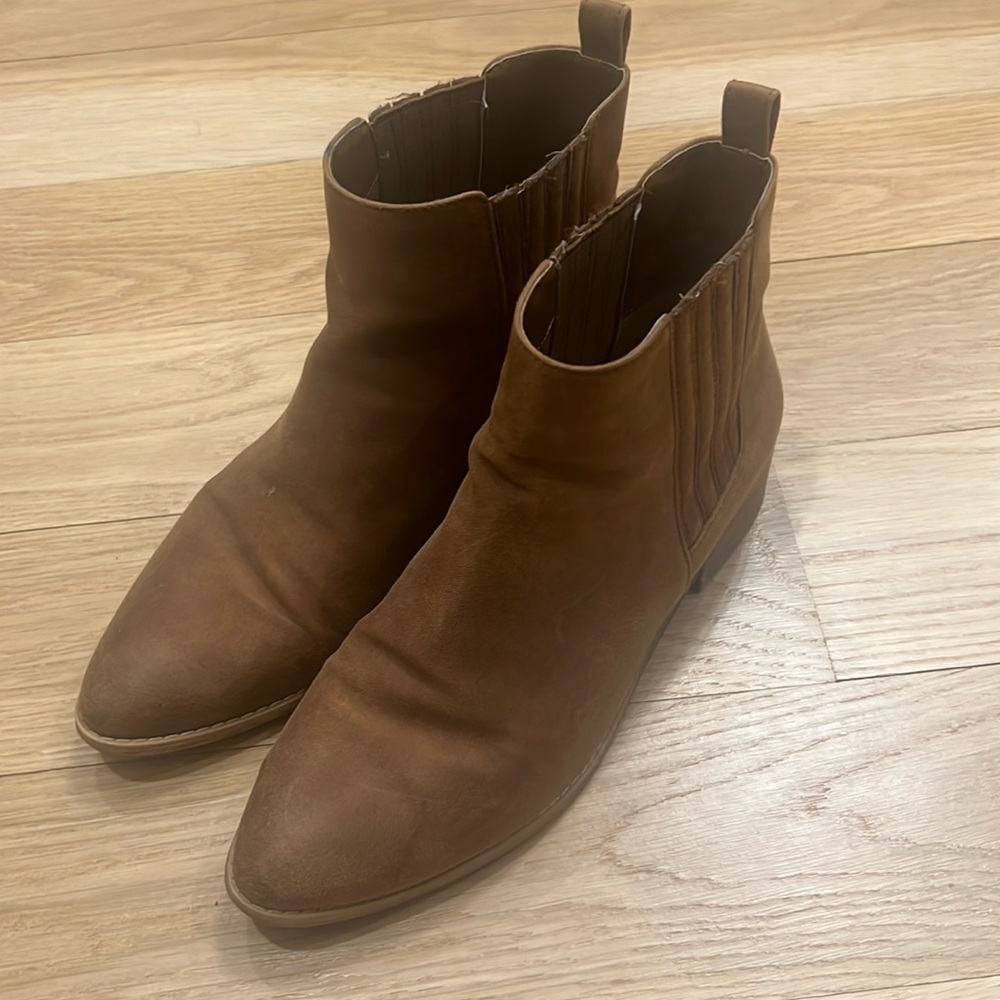 Camel leather slip on booties size 9